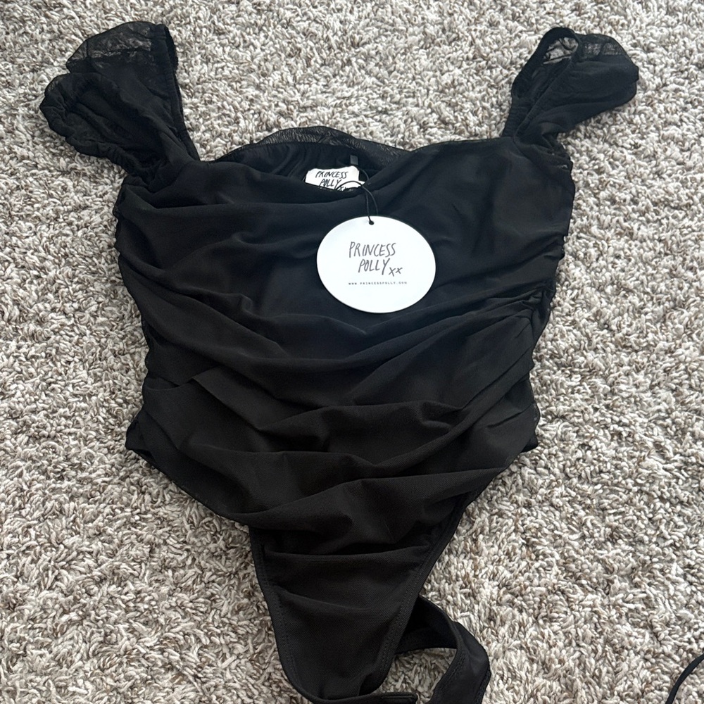 Princess Polly Elegant Black Ruched Bodysuit